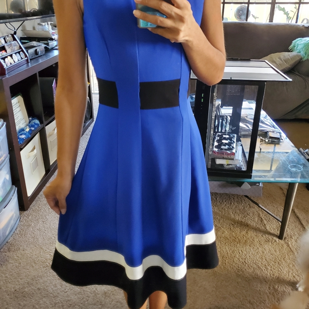Blue with black stripe dress
